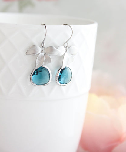 Silver Orchid Earrings - Peacock