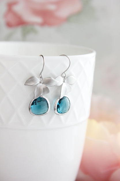 Silver Orchid Earrings - Peacock
