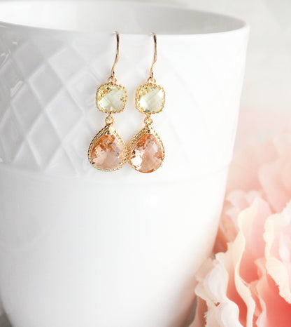 Sparkle Drop Earrings | Yellow and Blush Peach