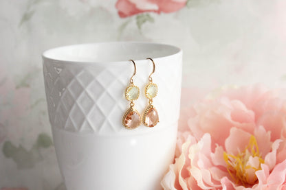 Sparkle Drop Earrings | Yellow and Blush Peach