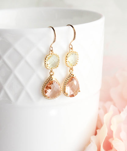 Sparkle Drop Earrings | Yellow and Blush Peach