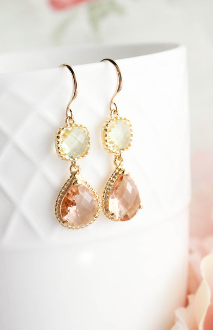 Sparkle Drop Earrings | Yellow and Blush Peach