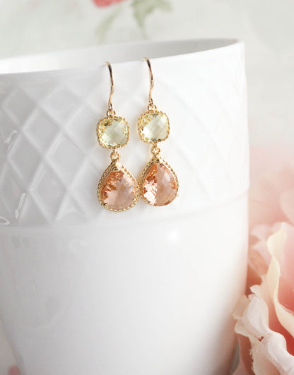 Sparkle Drop Earrings | Yellow and Blush Peach
