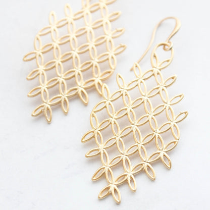 Gold Art Nouveau Chandelier Earrings | Art Deco Flowers
