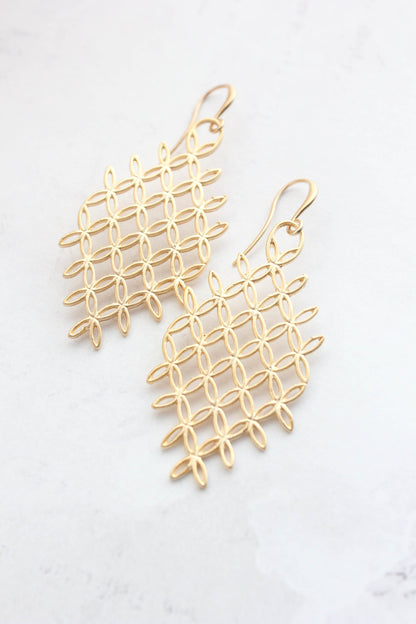 Gold Art Nouveau Chandelier Earrings | Art Deco Flowers