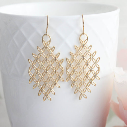 Gold Art Nouveau Chandelier Earrings | Art Deco Flowers