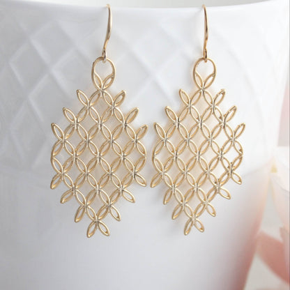 Gold Art Nouveau Chandelier Earrings | Art Deco Flowers