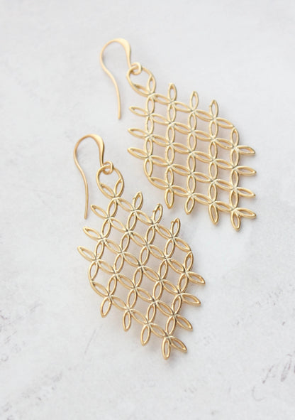 Gold Art Nouveau Chandelier Earrings | Art Deco Flowers