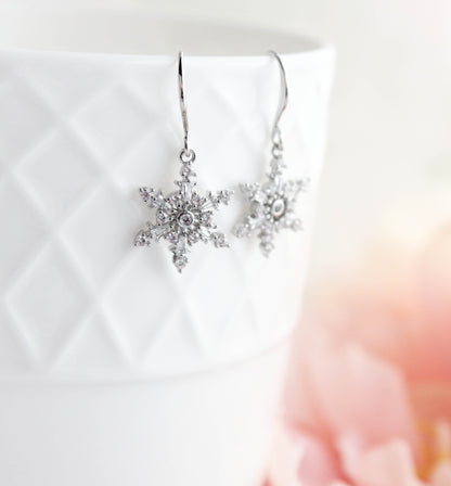 Small Silver Snowflake Earrings