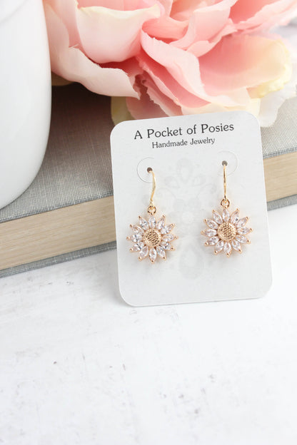 Sparkling Glass Sunflower Earrings