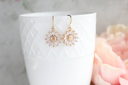 Sparkling Glass Sunflower Earrings