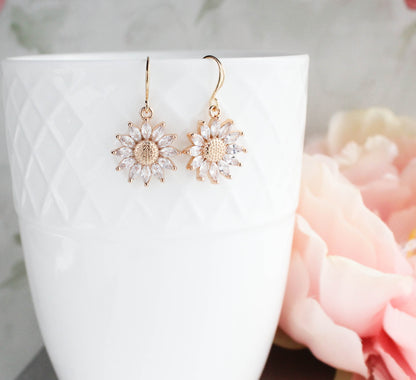 Sparkling Glass Sunflower Earrings