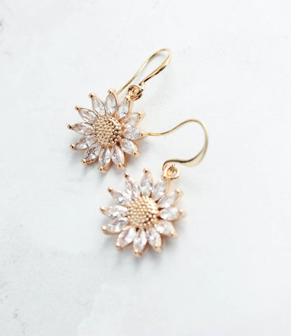 Sparkling Glass Sunflower Earrings