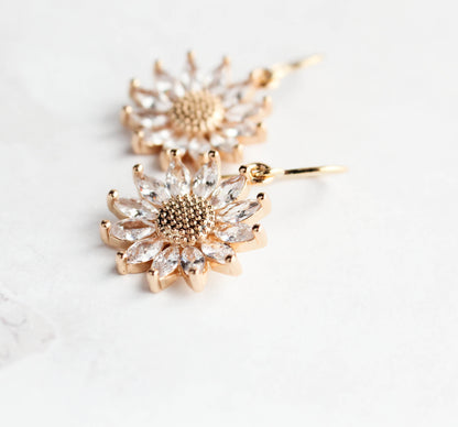 Sparkling Glass Sunflower Earrings