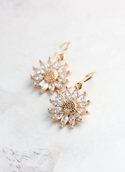 Sparkling Glass Sunflower Earrings