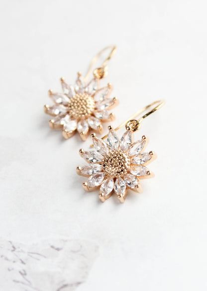 Sparkling Glass Sunflower Earrings