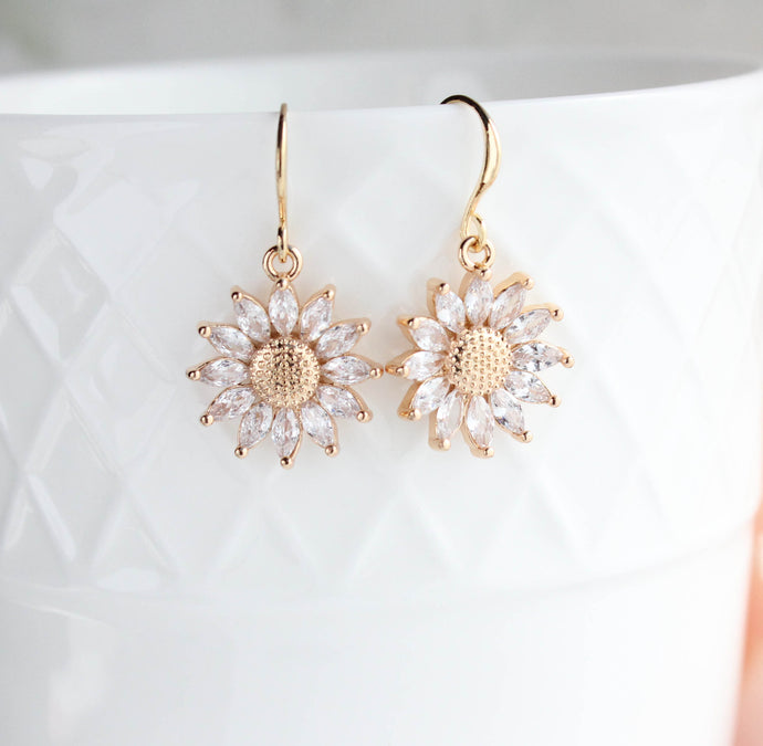 Sparkling Glass Sunflower Earrings