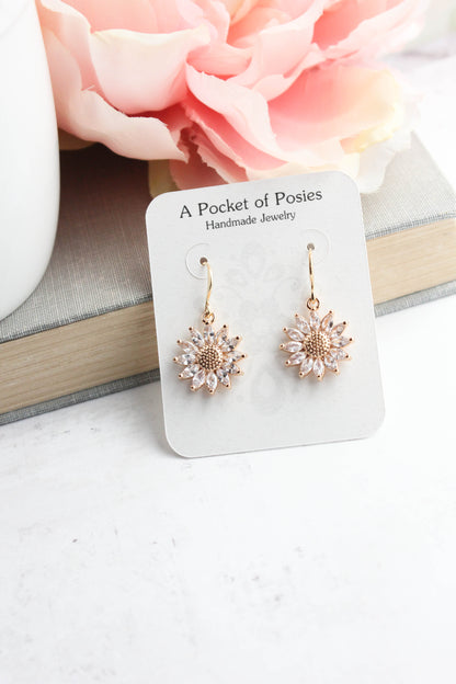 Sparkling Glass Sunflower Earrings
