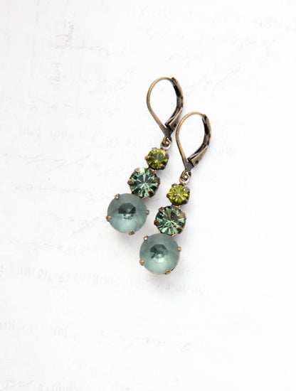 Glass Drop Earrings | Olivine Green & Smoke Blue