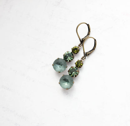 Glass Drop Earrings | Olivine Green & Smoke Blue
