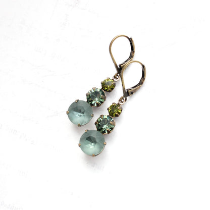 Glass Drop Earrings | Olivine Green & Smoke Blue
