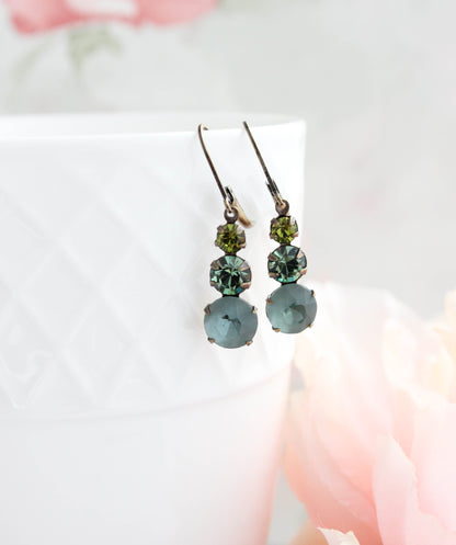 Glass Drop Earrings | Olivine Green & Smoke Blue