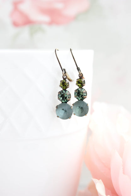 Glass Drop Earrings | Olivine Green & Smoke Blue