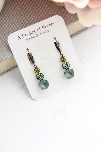 Glass Drop Earrings | Olivine Green & Smoke Blue