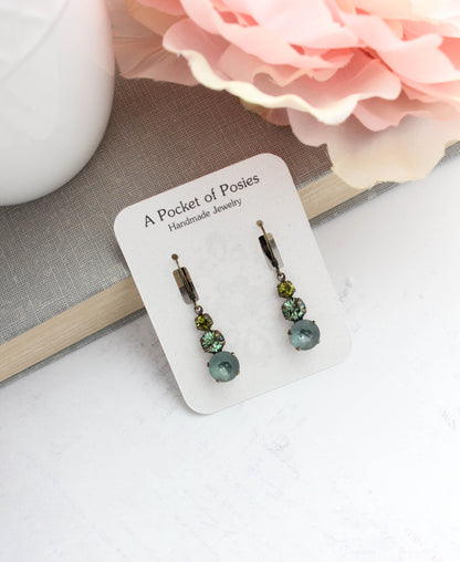 Glass Drop Earrings | Olivine Green & Smoke Blue