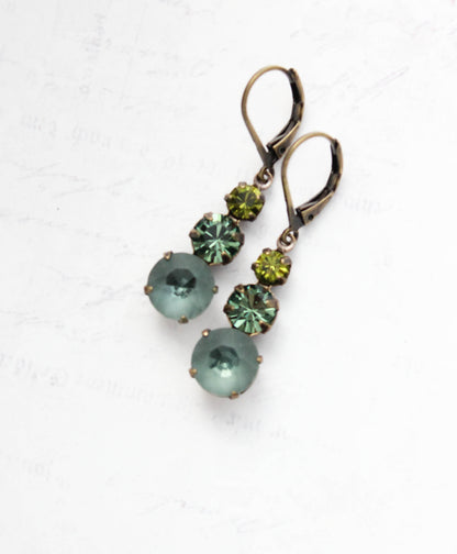 Glass Drop Earrings | Olivine Green & Smoke Blue