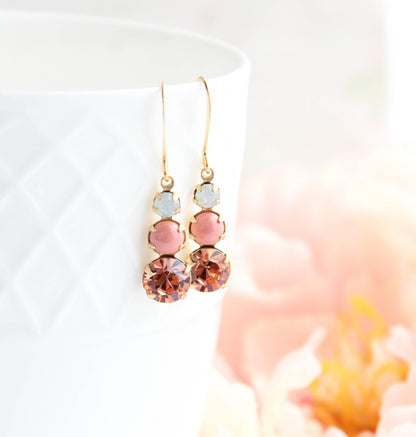 Coral Pink and White Opal Glass Earrings