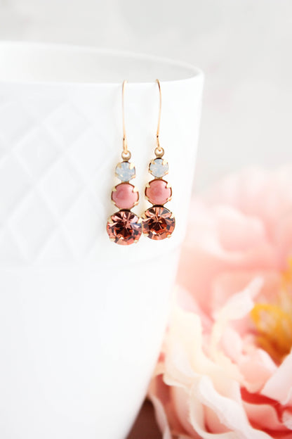 Coral Pink and White Opal Glass Earrings