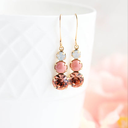 Coral Pink and White Opal Glass Earrings