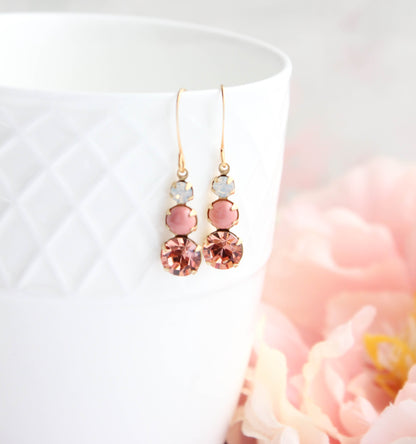Coral Pink and White Opal Glass Earrings