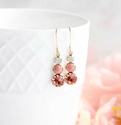Coral Pink and White Opal Glass Earrings