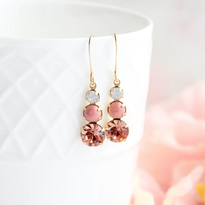 Coral Pink and White Opal Glass Earrings