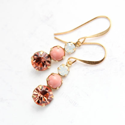 Coral Pink and White Opal Glass Earrings