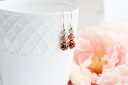 Coral Pink and White Opal Glass Earrings