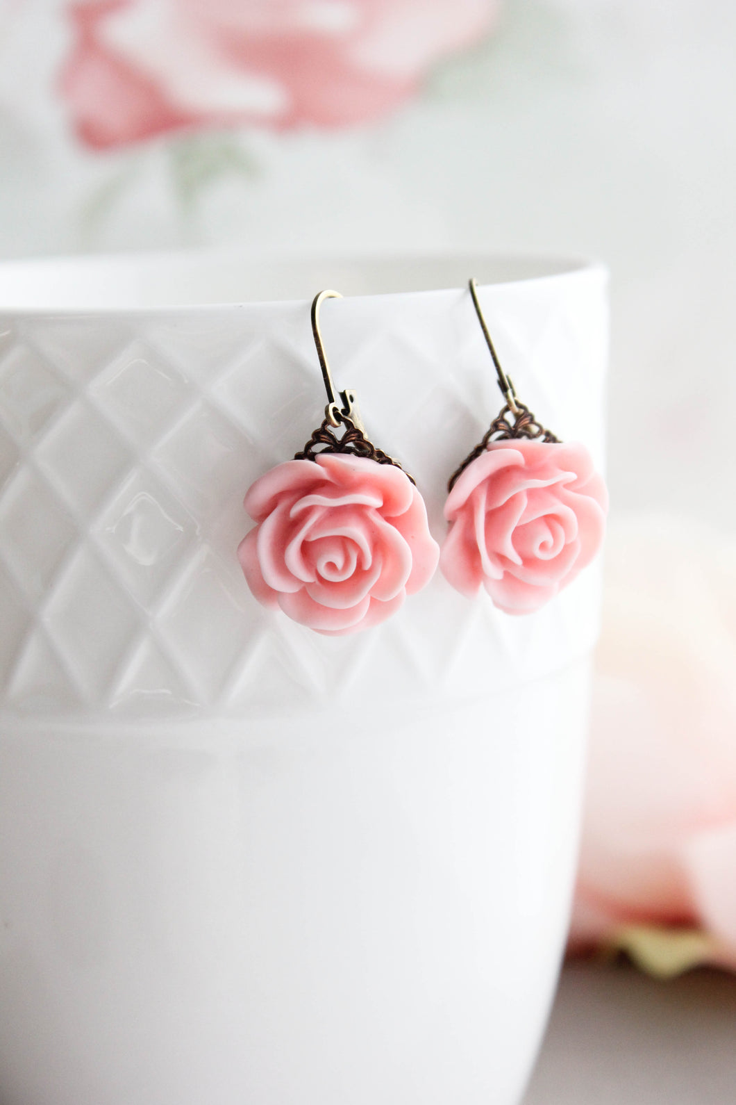 Pastel Pink Rose Earrings (30 colors/styles)