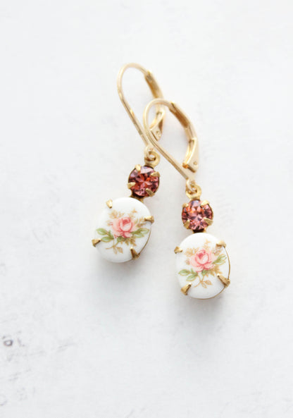 Pink Rose Cameo Earrings