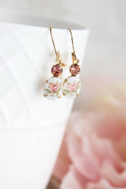 Pink Rose Cameo Earrings