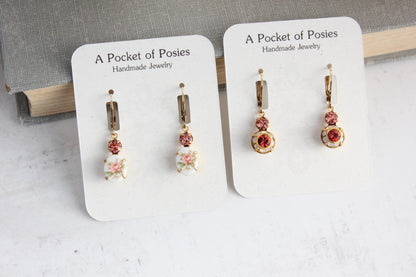 Pink Rose Cameo Earrings