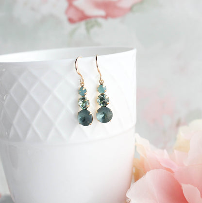 Glass Drop Earrings | Peacock Blue Green
