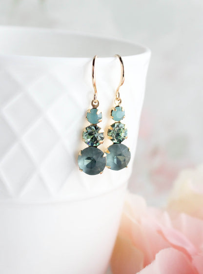Glass Drop Earrings | Peacock Blue Green