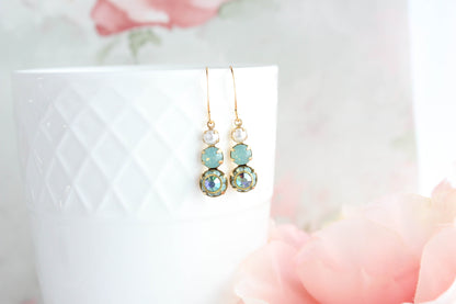 Glass Drop Earrings | Aqua Three Jewel Earrings
