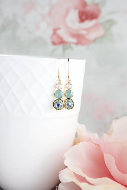 Glass Drop Earrings | Aqua Three Jewel Earrings