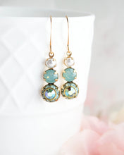 Load image into Gallery viewer, Glass Drop Earrings | Aqua Three Jewel Earrings