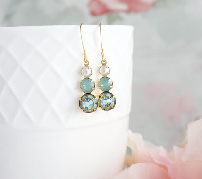 Glass Drop Earrings | Aqua Three Jewel Earrings