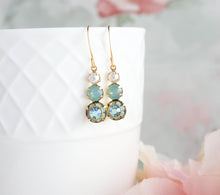 Load image into Gallery viewer, Glass Drop Earrings | Aqua Three Jewel Earrings