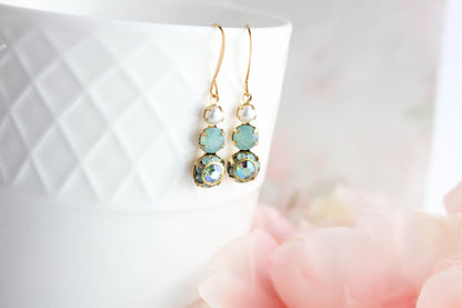 Glass Drop Earrings | Aqua Three Jewel Earrings